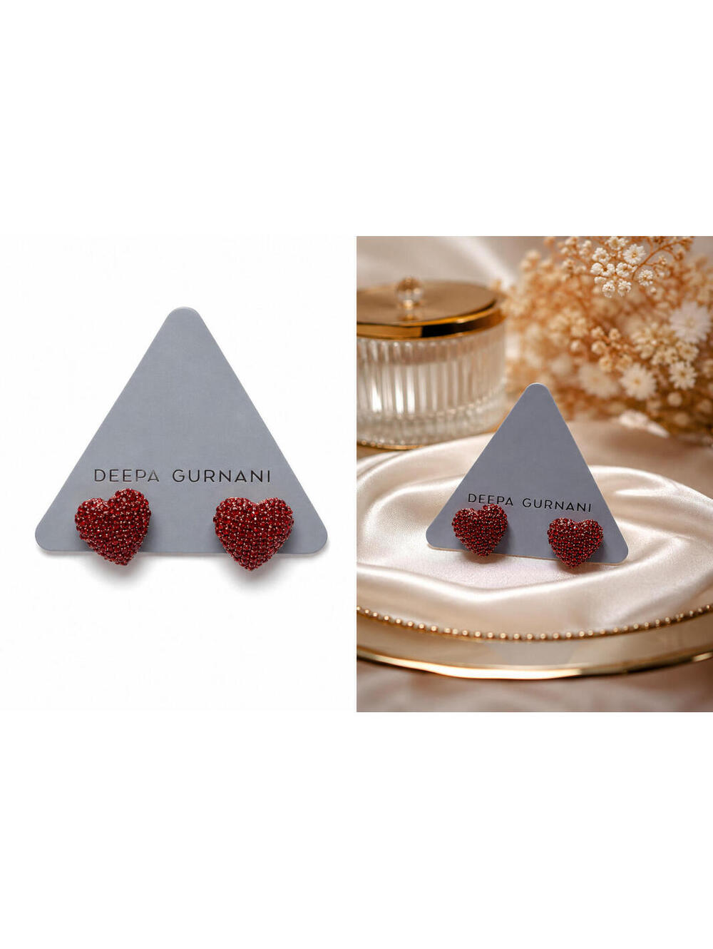 Deepa Gurnani Red Crystal Heart Earrings Pavé Rhinestone Stud Statement NWT